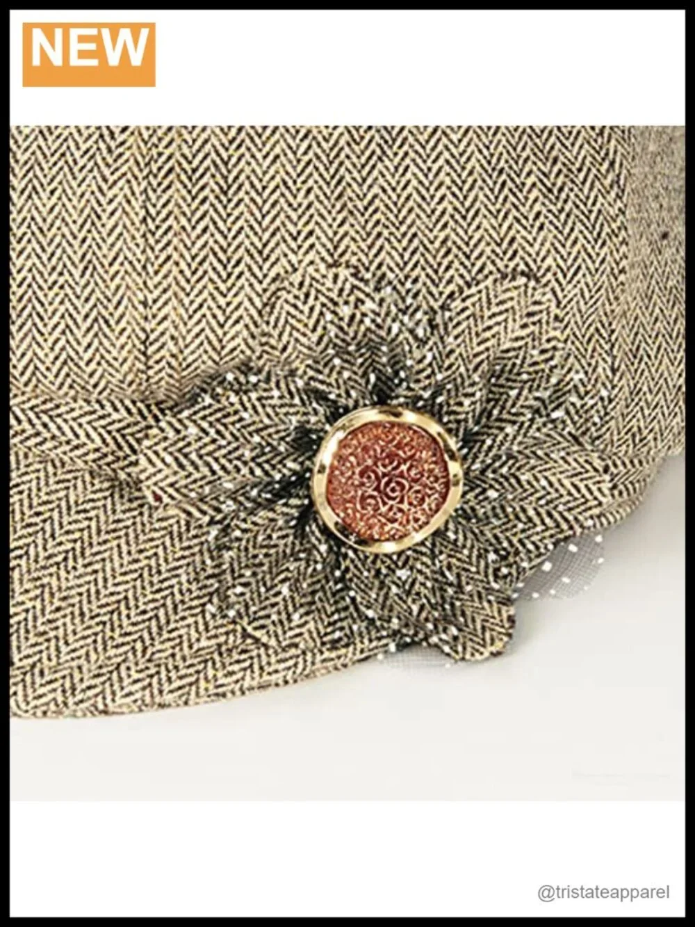 Women Retro Newsboy Cap Hat with Flower Buckle Cotton Linen